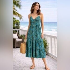 GAP Vintage Teal Floral Spaghetti Strap Dress sz 8